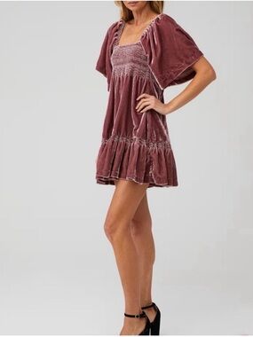 NWT Free People Velvet Easy to Love Mini Dress in Dried Currant XL